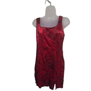 Vintage All That Jazz Red Satin Paisley Mini Dress Y2K 90s Slip Bodycon Goth S/M